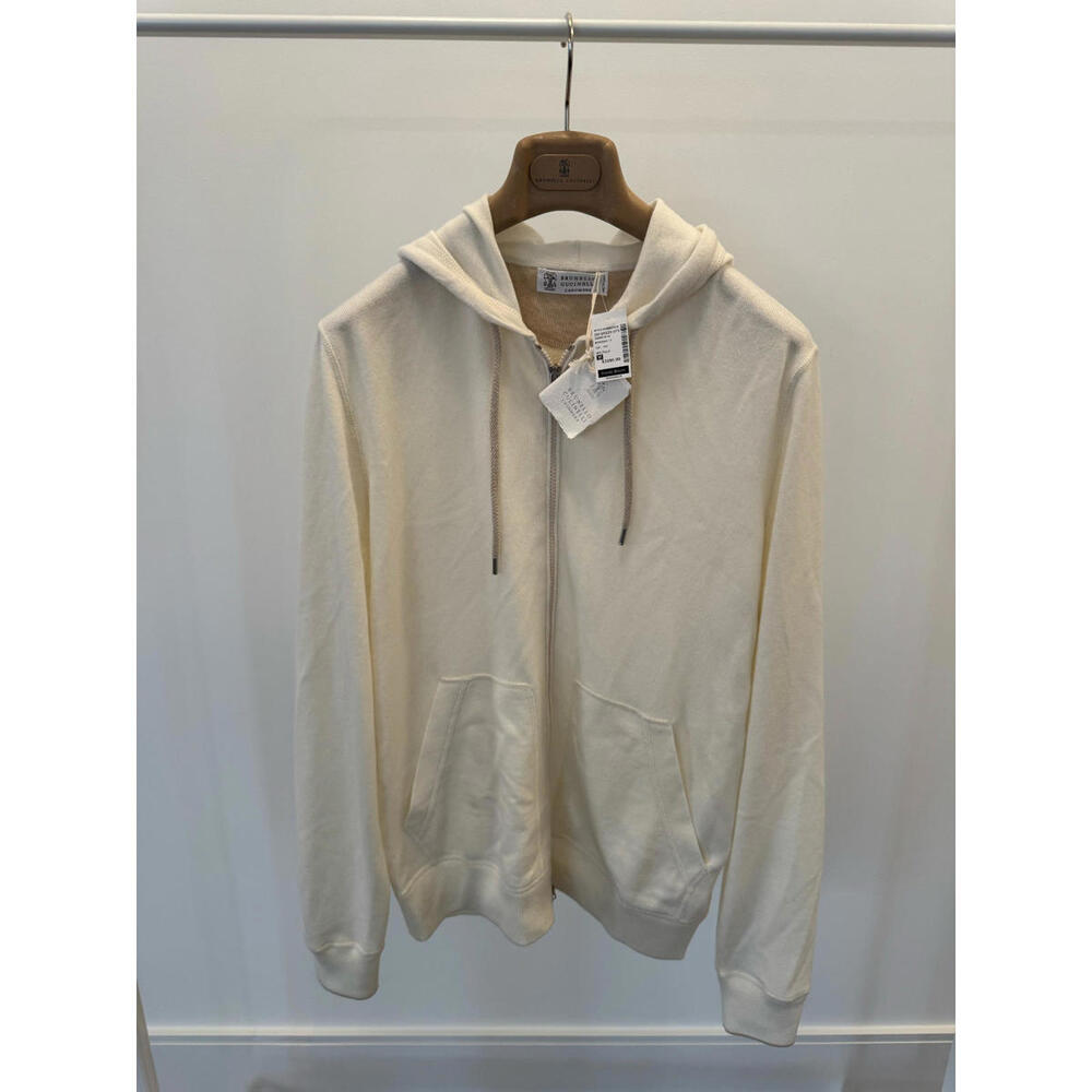 BRAND NEW Brunello Cucinelli White Cashmere Full Zip Hoodie Sweater Size M